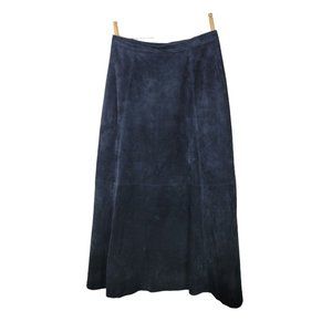 Chicos Black Suede Leather A Line Maxi Skirt Jalyn Lined Zip Back Size 12 NWT